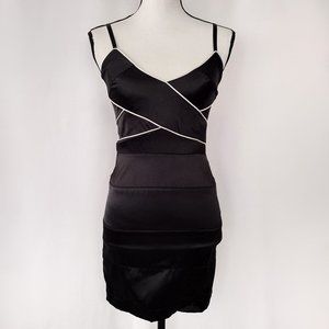 XOXO Black Satin Mini Bandage Dress LBD